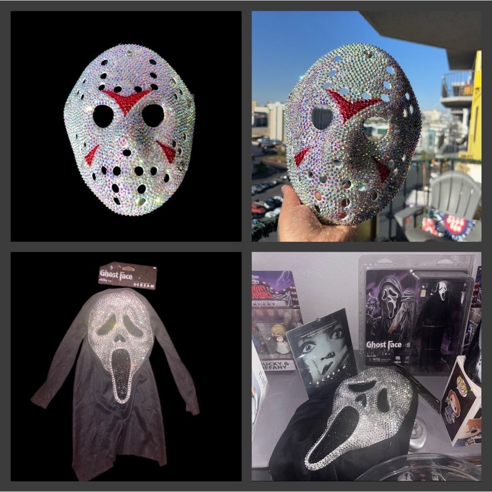 Custom Horror Scream Sparkly Ghost Face Mask Adults One Size New - Picture 9 of 9